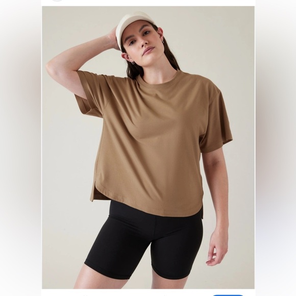 -Athleta Effortless Tee, Size 2X brown boxy short sleeve - Picture 1 of 8